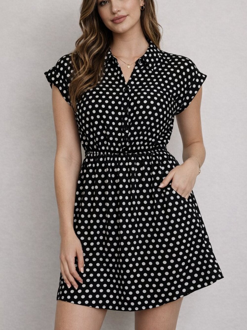 Monteau Black and White Polka Dot Shirt Dress Size Medium